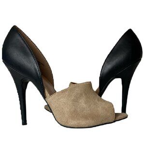 Nine West Tan and Black Peep Toe Pumps - NWB